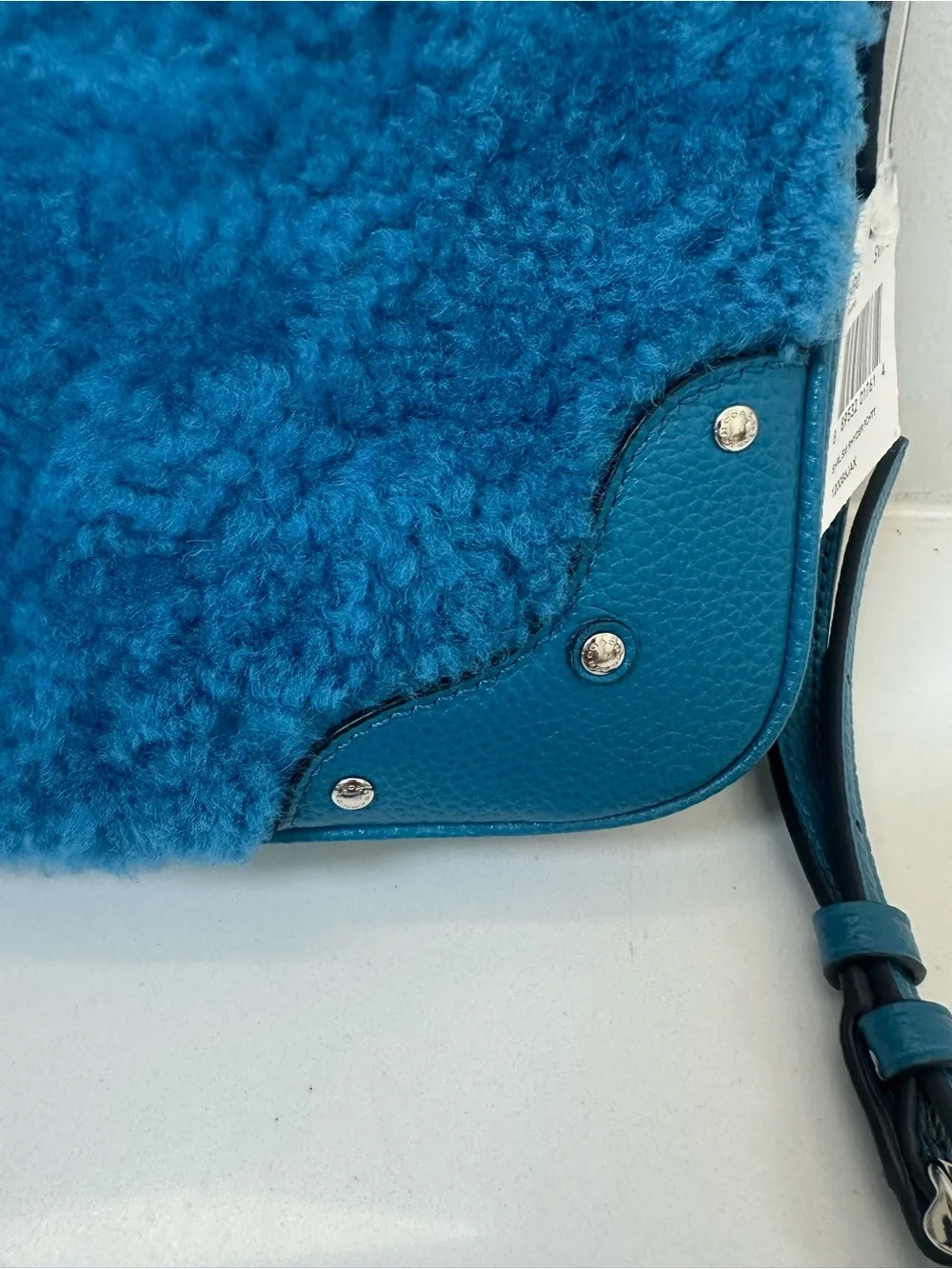 Coach 36490 Shearling w/Leather small Rhyder Pochette Peacock/Blue Crossbody NWT